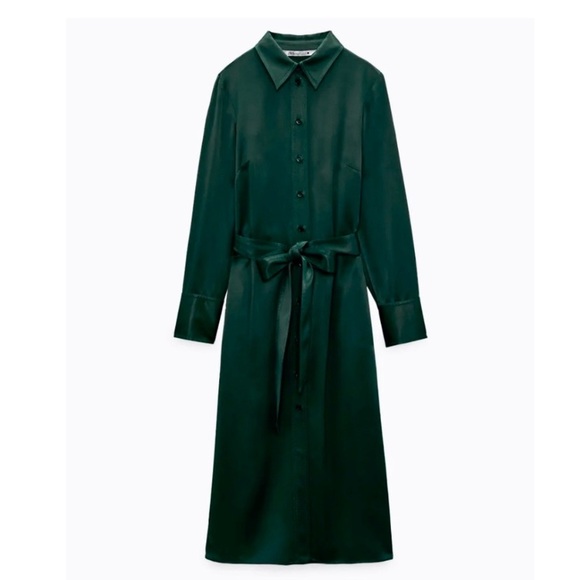 Rich hunter green satin effect button up dress XL - Picture 4 of 7